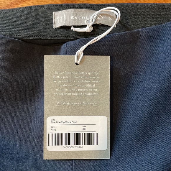 NWT | Everlane Side Zip Stretch Cotton Pant in navy blue | Size 00 - Picture 8 of 9